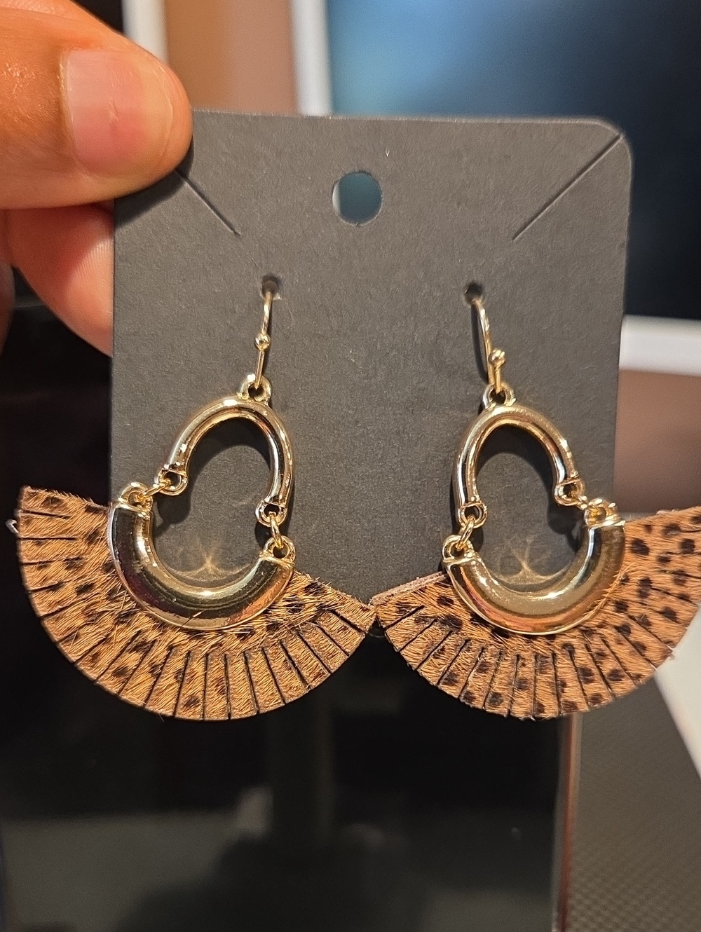 Gold and Tan Fan Drop Earrings - Women Jewelry